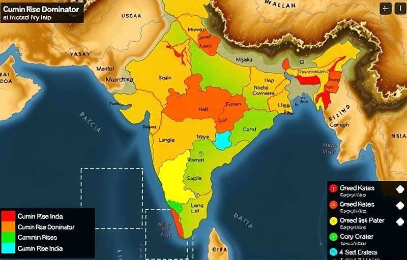 Cumin Rise Dominator - Regional Popularity Map of India showing regional popularity of Cumin Rise Dominator with darker areas indicating more players